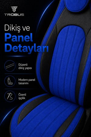 Peugeot 301 2012 ve Sonrası Bel Destekli Tay Tüyü Koltuk Kılıfı Tokyo Serisi Mavi Siyah