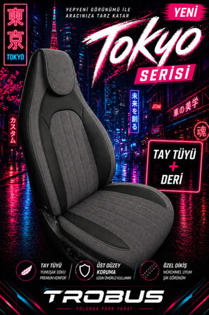Peugeot 407 2004-2011 Bel Destekli Tay Tüyü Koltuk Kılıfı Tokyo Serisi Füme Siyah