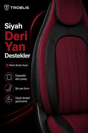 Renault Symbol 2008 ve Sonrası Bel Destekli Tay Tüyü Koltuk Kılıfı Tokyo Serisi Bordo Siyah