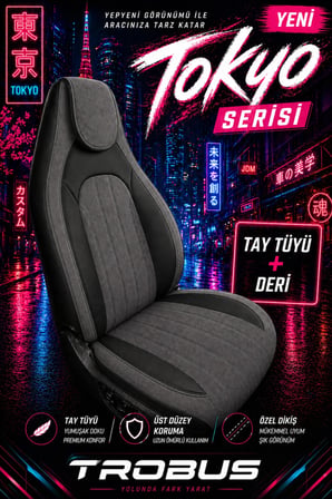Skoda Octavia 2004 ve Sonrası Bel Destekli Tay Tüyü Koltuk Kılıfı Tokyo Serisi Füme Siyah