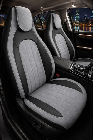 Skoda Octavia 2004 ve Sonrası Bel Destekli Tay Tüyü Koltuk Kılıfı Tokyo Serisi Gri Siyah