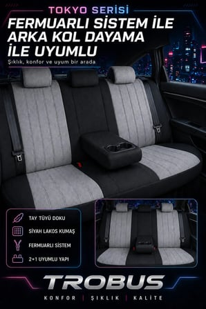 Audi Q3 2011 ve Sonrası Bel Destekli Tay Tüyü Koltuk Kılıfı Tokyo Serisi Gri Siyah