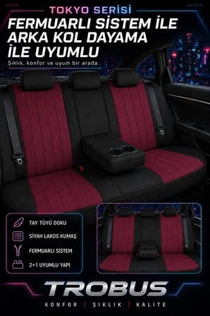 Renault Symbol ve Taliant 2008 ve Sonrası Bel Destekli Tay Tüyü Koltuk Kılıfı Tokyo Serisi Bordo Siy