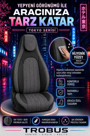 Kia Picanto 2004 ve Sonrası Bel Destekli Tay Tüyü Koltuk Kılıfı Tokyo Serisi Füme Siyah