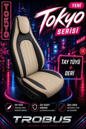 Toyota Camry 2002 ve Sonrası Bel Destekli Tay Tüyü Koltuk Kılıfı Tokyo Serisi Bej Siyah