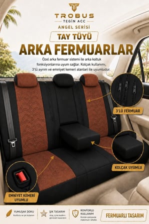 Togg T10X 2023 ve Sonrası Bel Destekli Tay Tüyü Koltuk Kılıfı Tokyo Serisi Taba Siyah