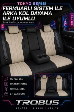 Volkswagen Up! 2011-2023 Bel Destekli Tay Tüyü Koltuk Kılıfı Tokyo Serisi Bej Siyah