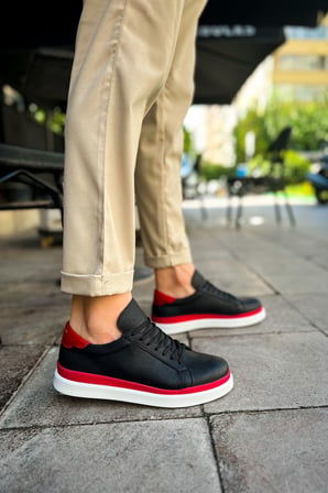 MN979 - Santoni GBT Spor Erkek Ayakkabı SIYAH/KIRMIZI