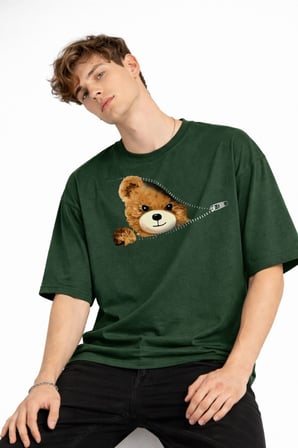 MN - Bear Baskılı Oversize Tişört HAKI