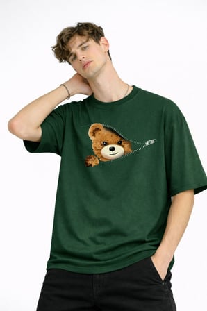 MN - Bear Baskılı Oversize Tişört HAKI