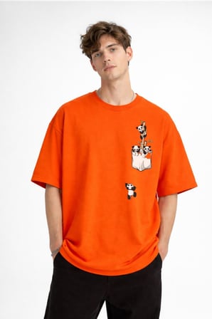 Panda - Baskılı Oversize Tişört TURUNCU