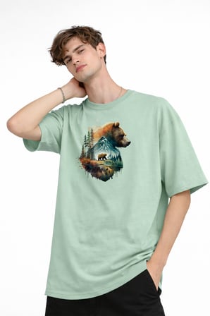 Bear2 - Oversize Tişört SU YESILI