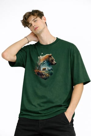 Bear2 - Oversize Tişört HAKI