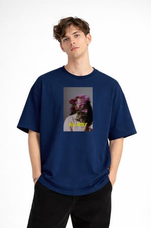 Blurry - Oversize Erkek Tişört Koyu Mavi
