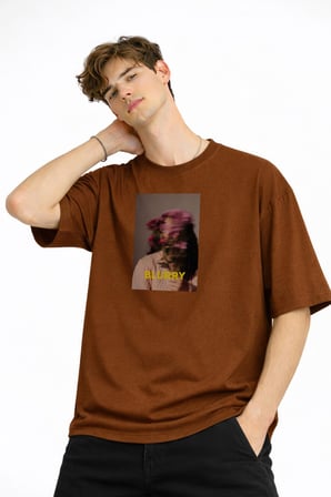 Blurry - Oversize Erkek Tişört KAHVE
