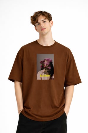 Blurry - Oversize Erkek Tişört KAHVE