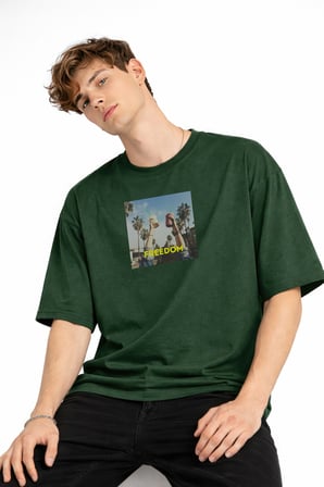 Freedom - Oversize Erkek Tişört HAKI