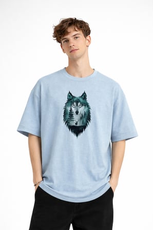 Wolf - Oversize Erkek Tişört Bebek Mavisi