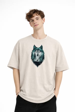 Wolf - Oversize Erkek Tişört BEJ