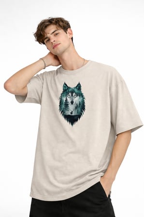 Wolf - Oversize Erkek Tişört BEJ