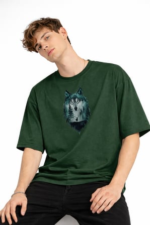 Wolf - Oversize Erkek Tişört HAKI
