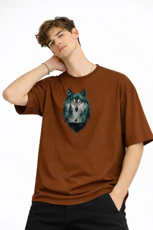 Wolf - Oversize Erkek Tişört KAHVE