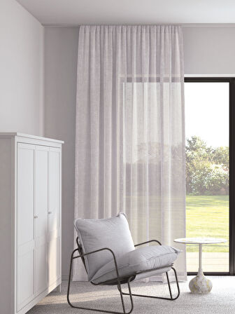 Pastel Beyaz Renk Keten Görünümlü Ekstraforlu Tül Perde Ütü Istemez