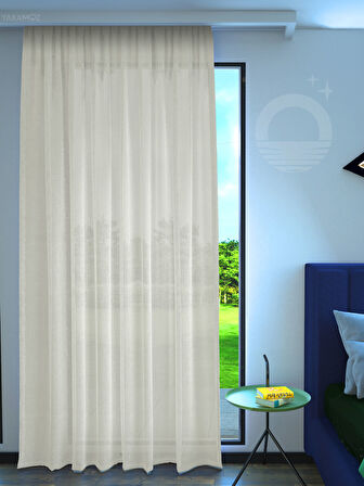Yakamoz Ekru Renk Keten Görünümlü Ekstraforlu Tül Perde Linen Touch Serisi