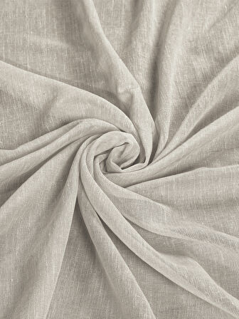 Demor Home Keten Görünümlü Ekstrafor Büzgülü Krem Rengi Yüksek Kalite Tül Perde