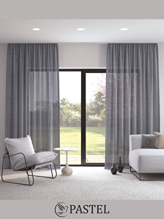 Pastel Amtrasit Rengi Keten Görünümlü Ekstraforlu Tül Perde Ütü Istemez