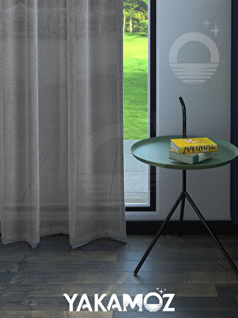 Yakamoz Gri Keten Görünümlü Ekstraforlu Tül Perde Linen Touch Serisi