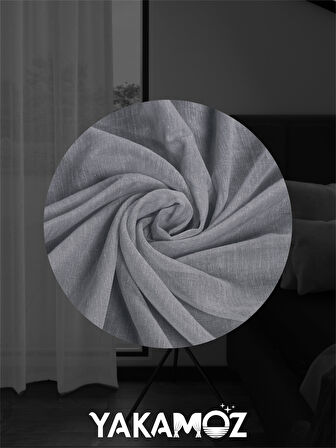 Yakamoz Gri Keten Görünümlü Ekstraforlu Tül Perde Linen Touch Serisi