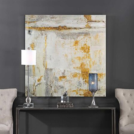 TABLOLIFE Soyut Altın Sarısı - Yağlı Boya Dokulu Tablo 100X100,Çerçeve;Çerçevesiz