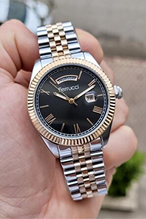 Ferrucci FCISTE100 Rose Gümüş Renk Takvim ve Gün Fonksiyonlu Erkek Kol Saati