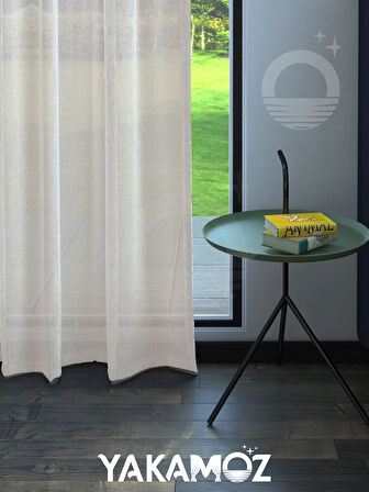 Yakamoz Ekru Renk Keten Görünümlü Ekstraforlu Tül Perde Linen Touch Serisi