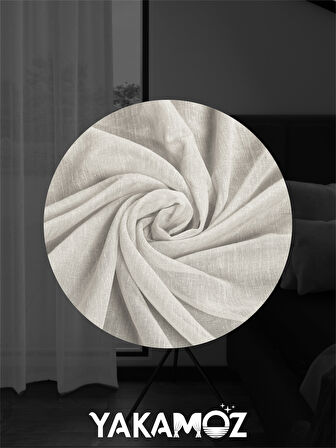 Yakamoz Krem Renk Keten Görünümlü Ekstraforlu Tül Perde Linen Touch Serisi