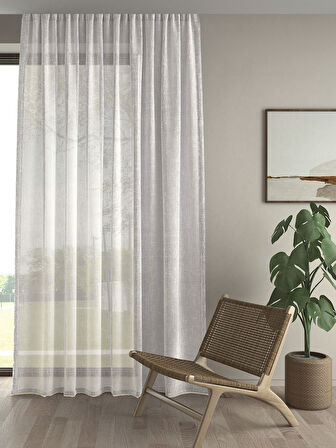 Demor Home Keten Görünümlü Ekstrafor Büzgülü Ekru Yüksek Kalite Tül Perde