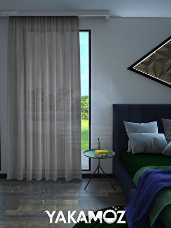 Yakamoz Gri Keten Görünümlü Ekstraforlu Tül Perde Linen Touch Serisi