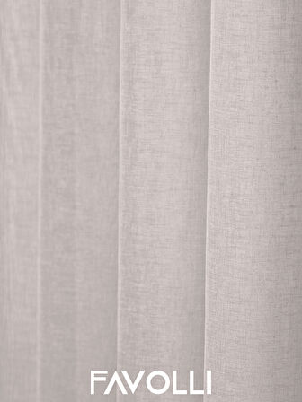 FAVOLLİ Ekru Renk Keten Görünümlü Pileli Tül Perde Ütü Istemez