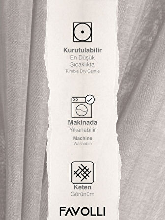FAVOLLİ Ekru Renk Keten Görünümlü Pileli Tül Perde Ütü Istemez