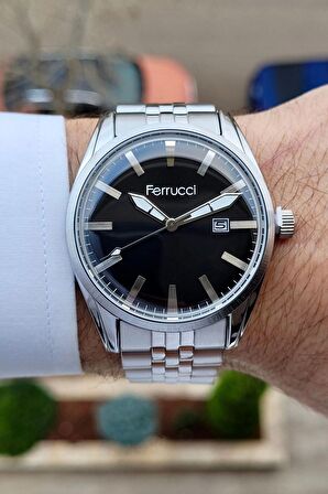 Ferrucci FCISTE251 Kadranı Siyah Kordonu Gümüş Renk Takvimli Erkek Kol Saati