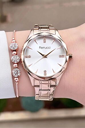 Ferrucci FCISTE271 Rose Renk Hediye Paketli Kadın Kol Saati ve Bileklik