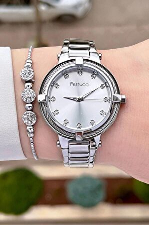 Ferrucci FCISTE273 Gümüş Renk Hediye Paketli Kadın Kol Saati ve Bileklik