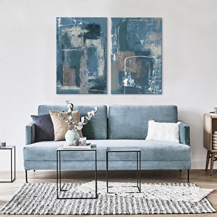 TABLOLIFE Soyut İkili Set Mavi - Yağlı Boya Dokulu Tablo 60X90,Çerçeve;Çerçevesiz