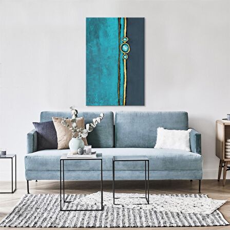 TABLOLIFE Mavi Boncuk - Yağlı Boya Dokulu Tablo 60X90,Çerçeve;Siyah