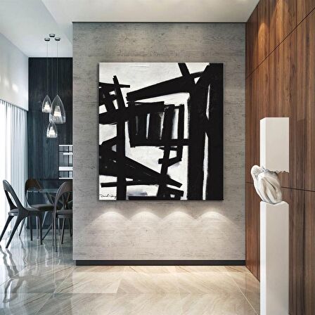 TABLOLIFE Siyah & Beyaz - Yağlı Boya Dokulu Tablo 60X90,Çerçeve;Siyah