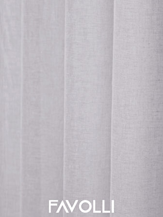 FAVOLLİ Kırık Beyaz Keten Görünümlü Pileli Tül Perde Ütü Istemez