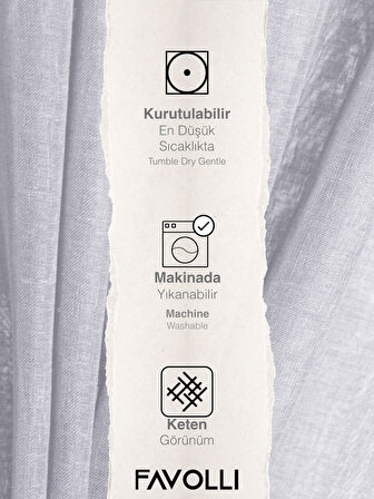 FAVOLLİ Kar Beyazı Rengi Keten Görünümlü Pileli Tül Perde Ütü Istemez