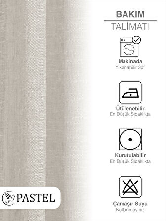 Pastel Krem Renk Keten Görünümlü Ekstraforlu Tül Perde Ütü Istemez