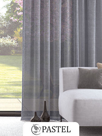 Pastel Amtrasit Rengi Keten Görünümlü Ekstraforlu Tül Perde Ütü Istemez